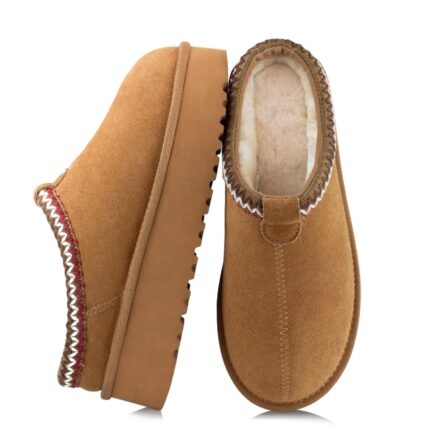 XIXITIAO Suede Leather Platform Slippers Slip on Cozy Winter Women House Slippers for Indoor Outdoor