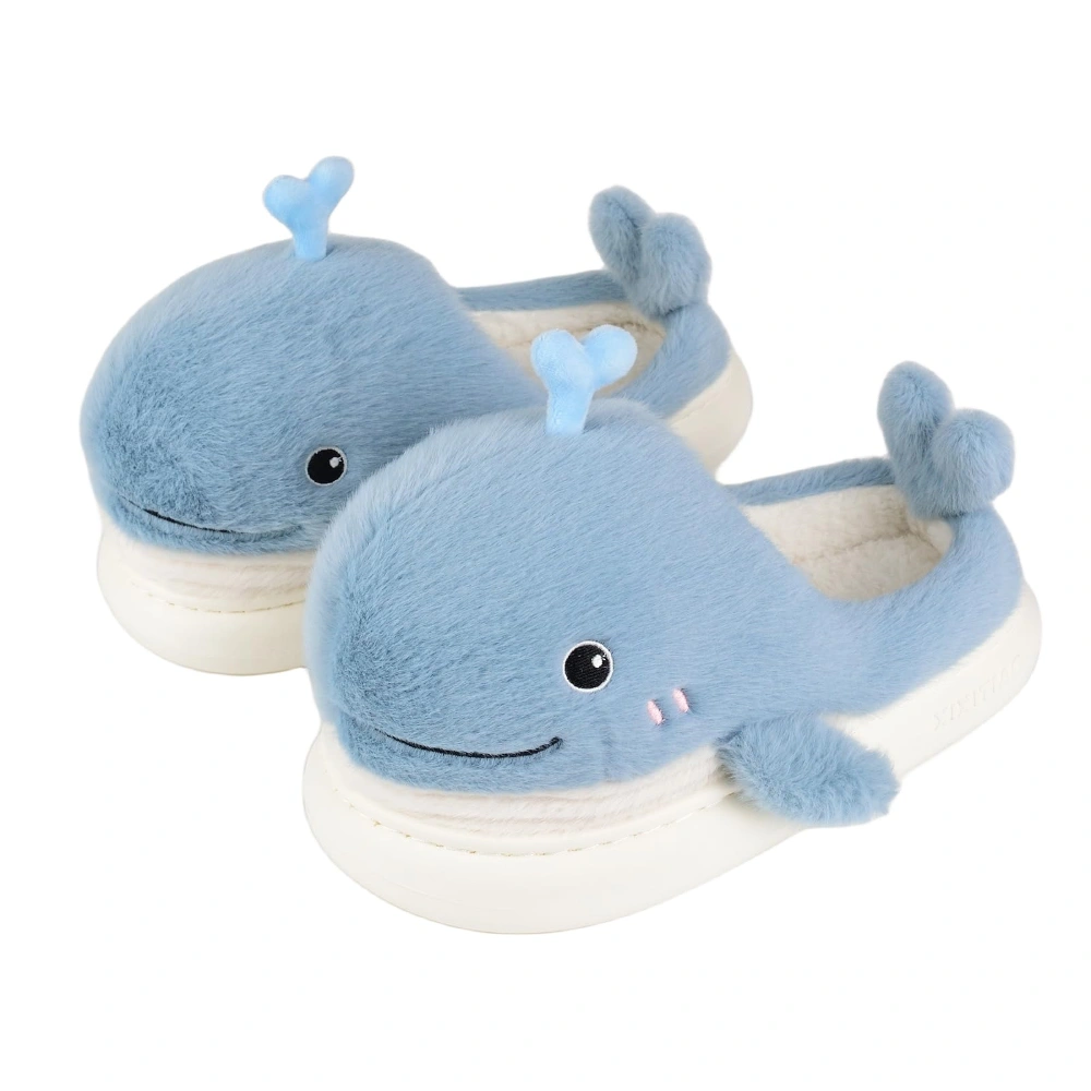 XIXITIAO Furry Whale Slippers for Women&Men - Plush Furry House Shoes Warm Winter Indoor Slippers Kawaii Animal Slippers