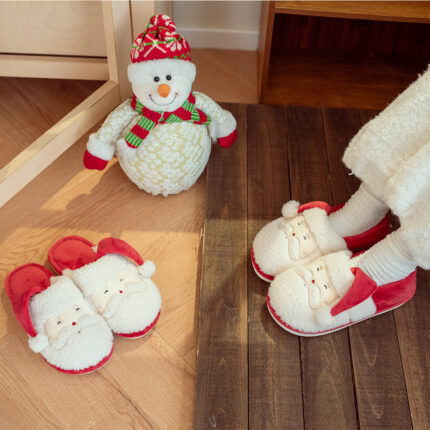 XIXITIAO Santa Claus Plush Slippers Winter Christmas House Slippers for Woman Cozy Fuzzy Bedroom Indoor Home Shoes