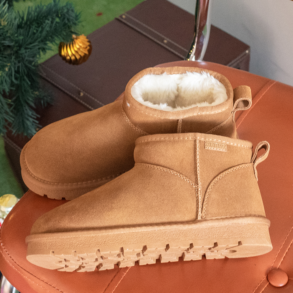 XIXITIAO Classic Winter Ankle Snow Boots Anti-Slip Fuzzy Suede Genuine Leather Boots for Women Outsole Platform Warm Boots