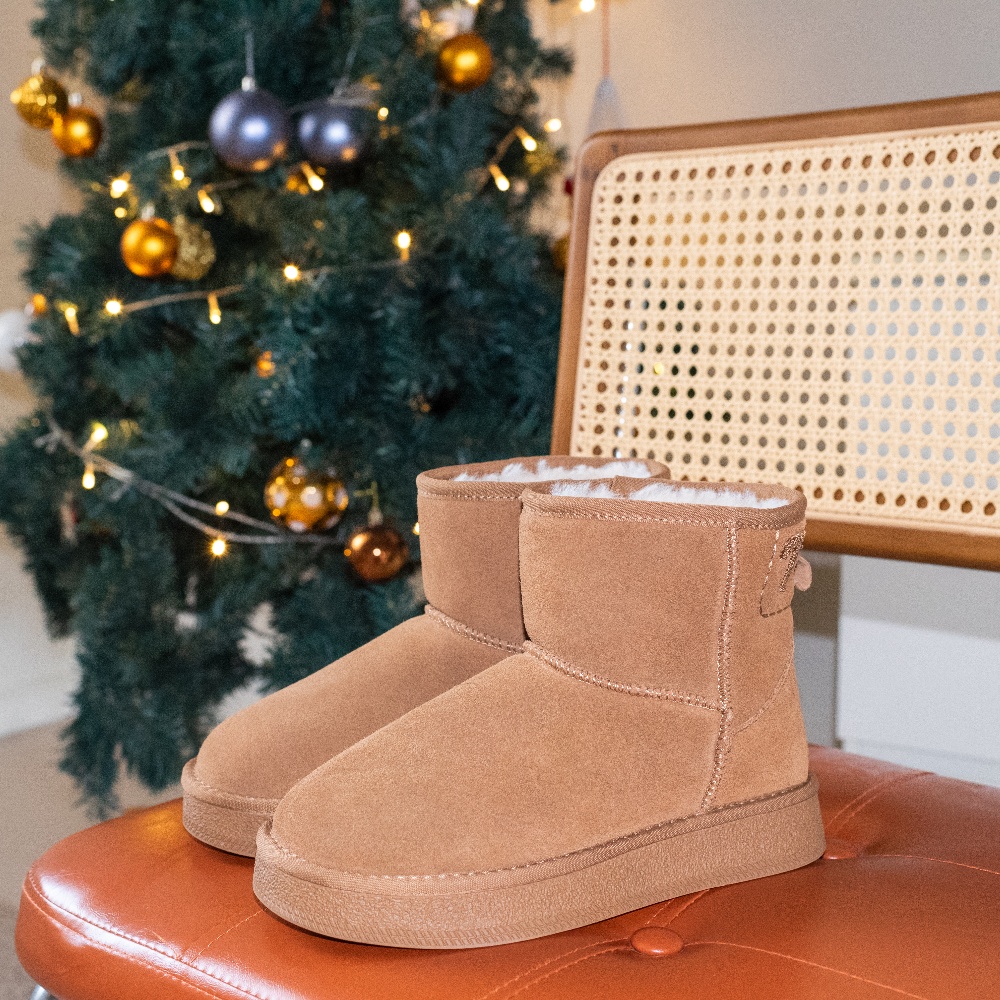 XIXITIAO Genuine Suede Faux Fur Lining Snow Boots for Women Winter Warm Anti-Slip Booties Memory Foam Slip On Ankle Boots Fuzzy Classic Low Boots
